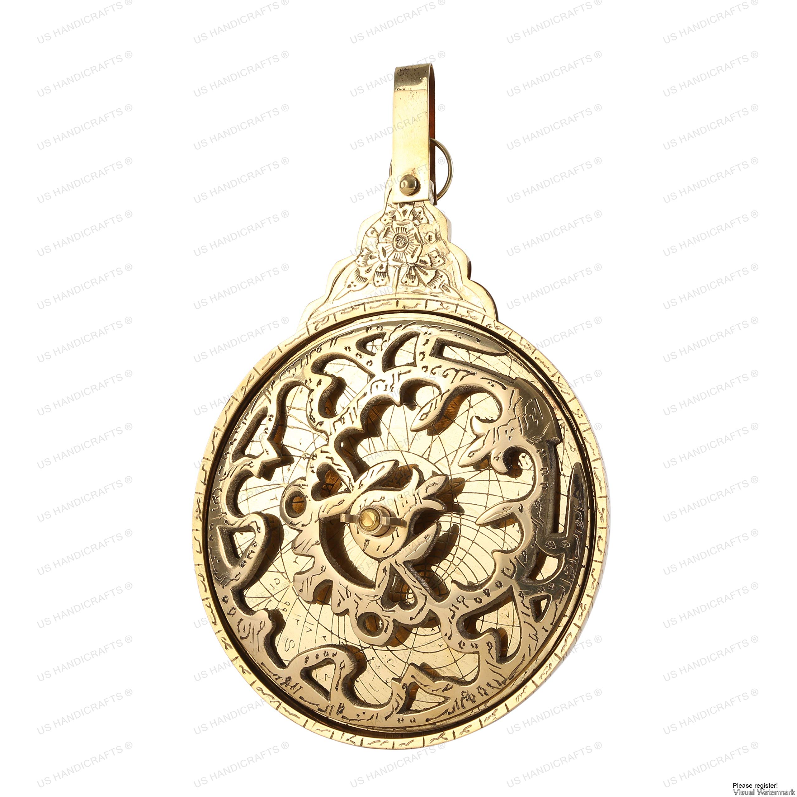 US HANDICRAFTS 8" Hanging Brass Arabic Astrolabe Globe Maritime Navigational Astrological Calendar Replica with Handwork.