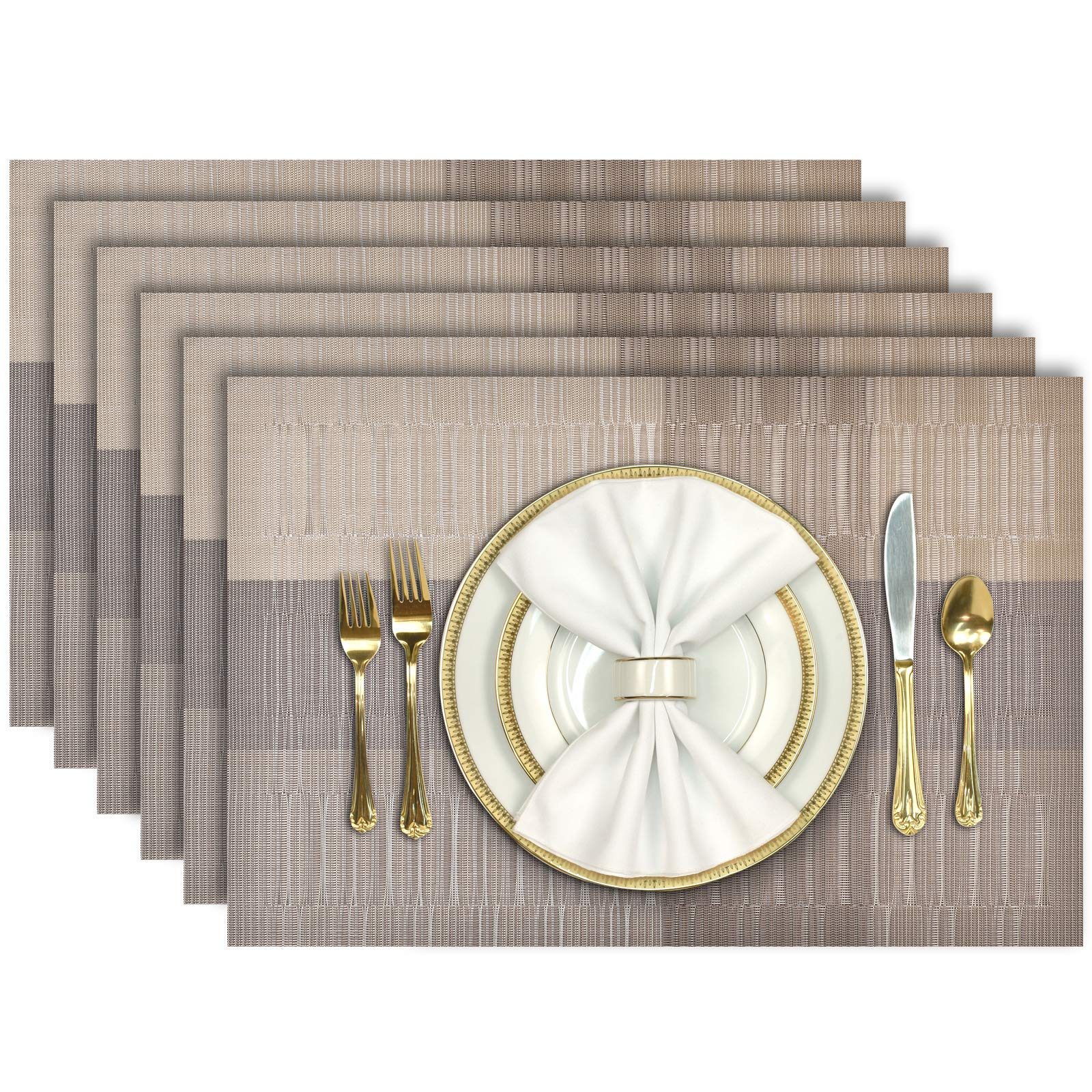 Photo 1 of Aofmee Placemats, Placemats Set of 6, Heat Resistant Place Mats, Washable PVC Table Mats, Woven Vinyl Plastic Placemats for Dining Table, Non-Slip Stain Resistant Kitchen Table Placemats Easy to Clean