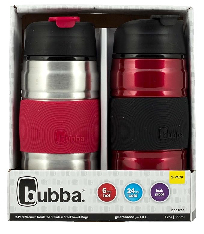 Bubba HERO Grip Stainless Steel Travel Mugs, 12 oz, SS/Cranberry