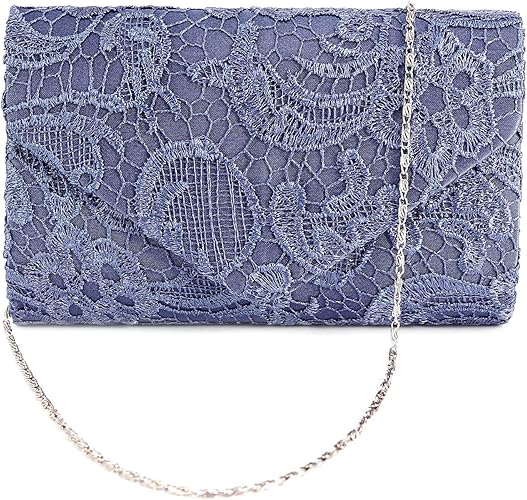 navy lace clutch bag