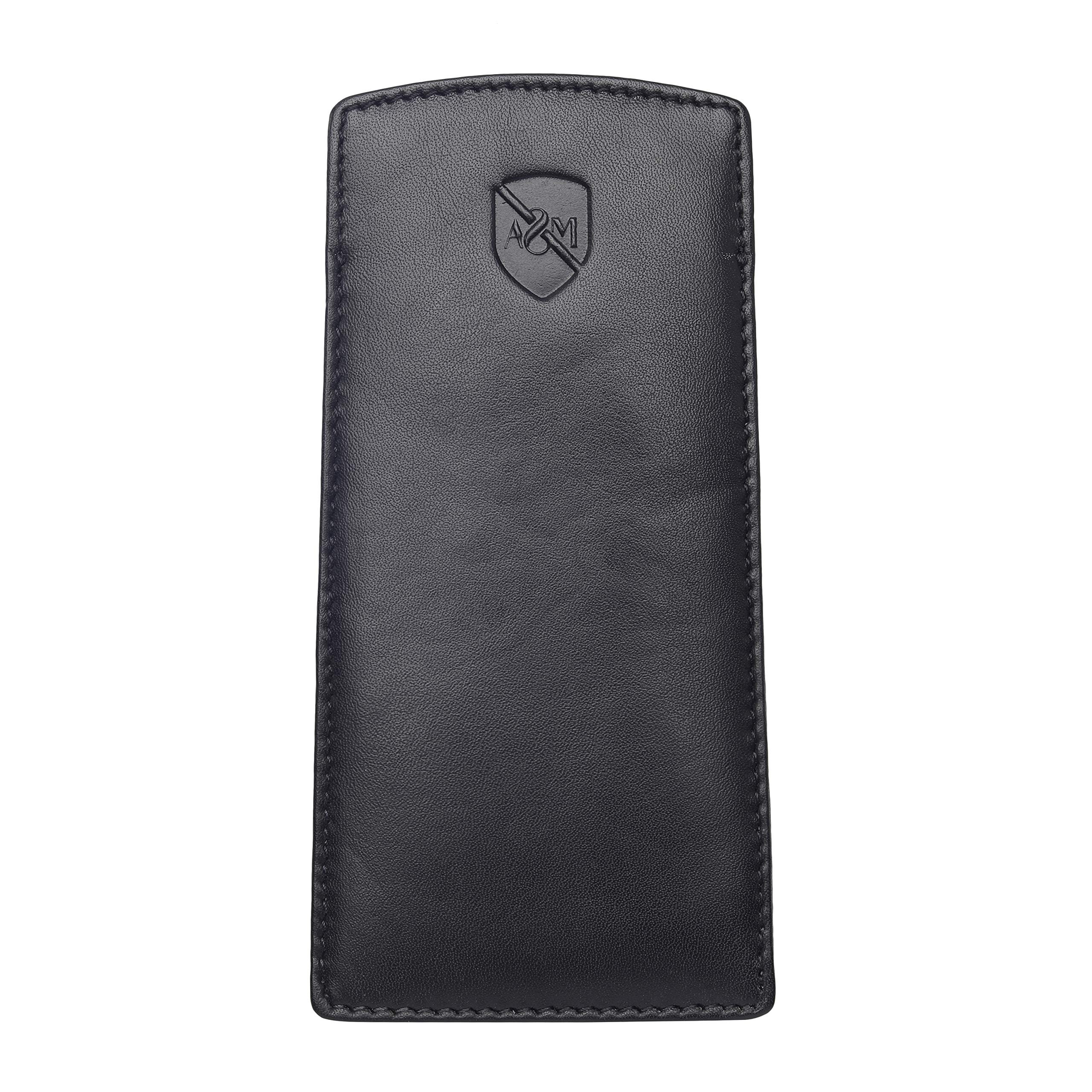 ALLEN & MATE 100% Leather Slim Glasses Case for Reading and Computer Glasses for Men & Women (Black Premium)