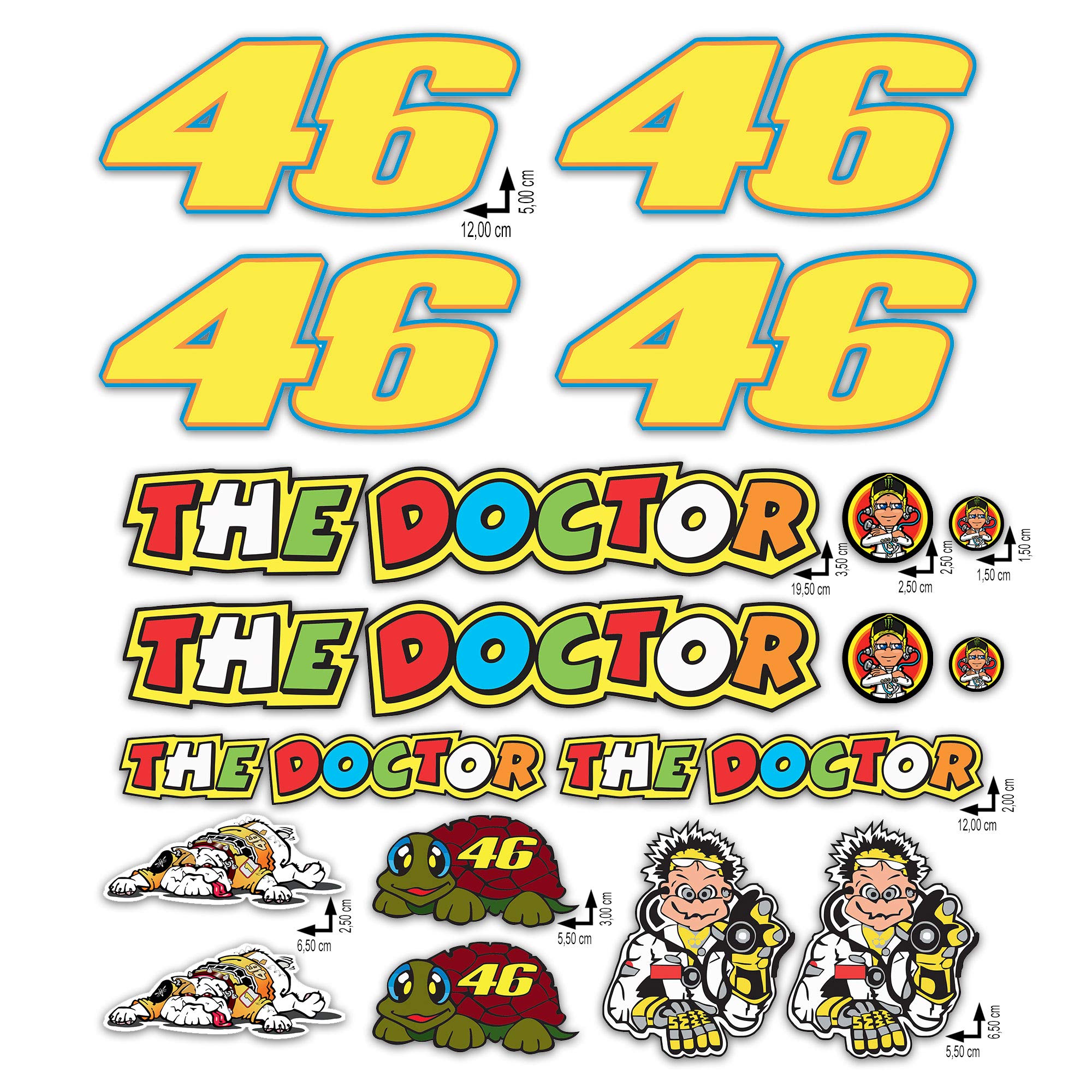 KIT Adesivi Stickers VALENTINO ROSSI THE DOCTOR 46 LOGO pannello intero 16pz OFFERTA motorino MOTO casco MOTOCICLETTA …