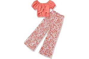 XUANHAO Toddler Girls Clothes Summer Puff Sleeve Smocked Shirt Top Wide Leg Pants Outfits Kids Girl's Clothing Set