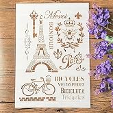 TIAMECH A4 Reusable Vintage Tower Bicycle Stencil for Painting | Bee French Layering Template, DIY Wall Art, Wood Furniture, Scrapbook &amp; Crafts (8.3x11.7inch)
