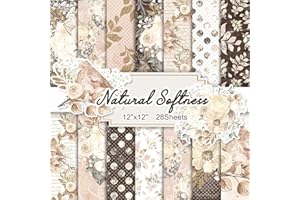 NASZONUS 28 Sheets Scrapbook Paper, 12"X12" Inch Floral Scrapbook Paper 160gsm Cardmaking Craft Paper Pack Decorative Paper for Card Making (Natural Softness)