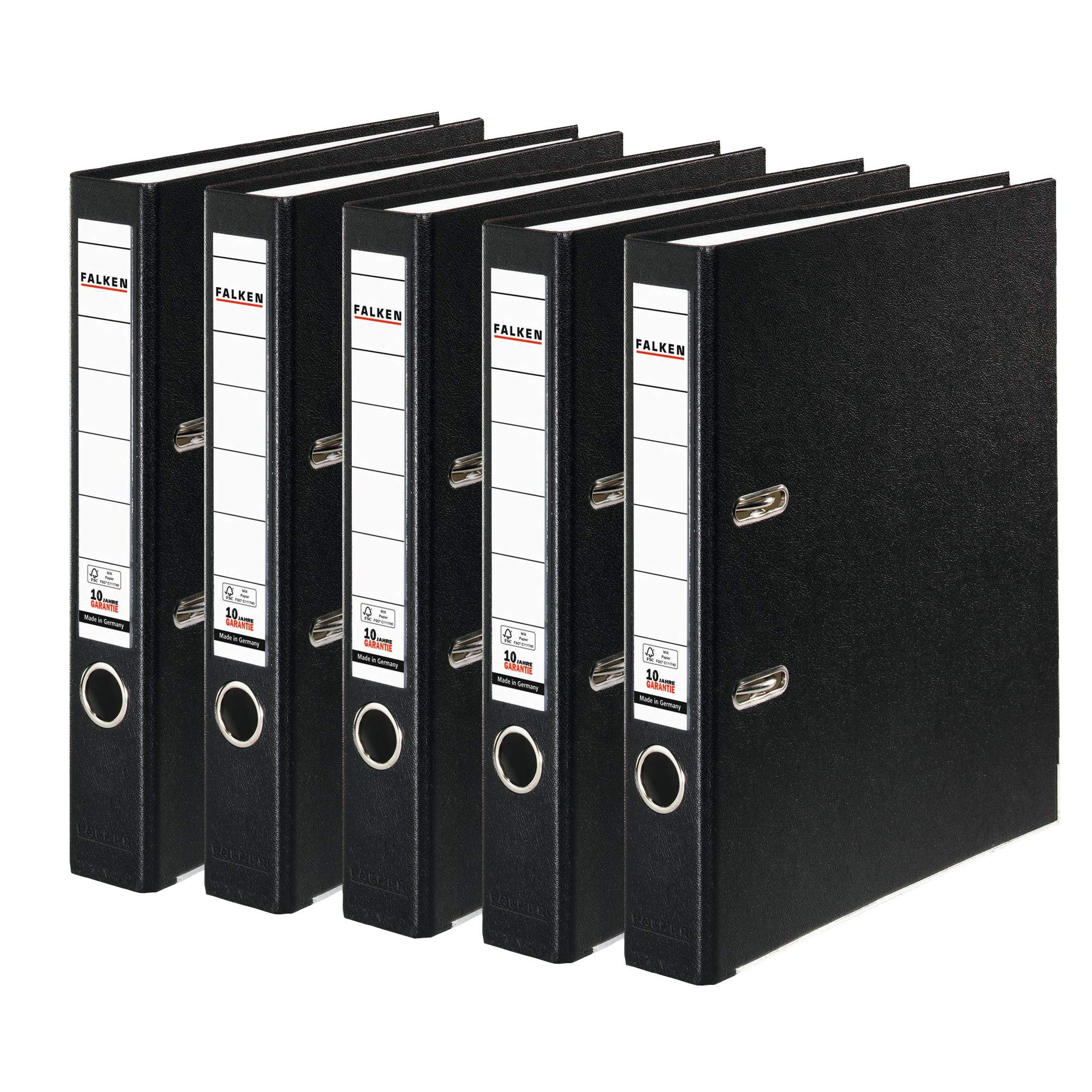 Original Falken 5-pack PP-Color plastic folders. Made in Germany. 5 cm narrow DIN A4 black Vegan ring binder file folder letter folder office folder plastic folder slotted folder