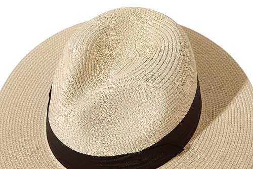 Lanzom Women Wide Brim Straw Panama Roll up Hat Fedora Beach Sun Hat UPF50+ Lanzom Women Wide Brim Straw Panama Roll up Hat Fedora Beach  main image 3