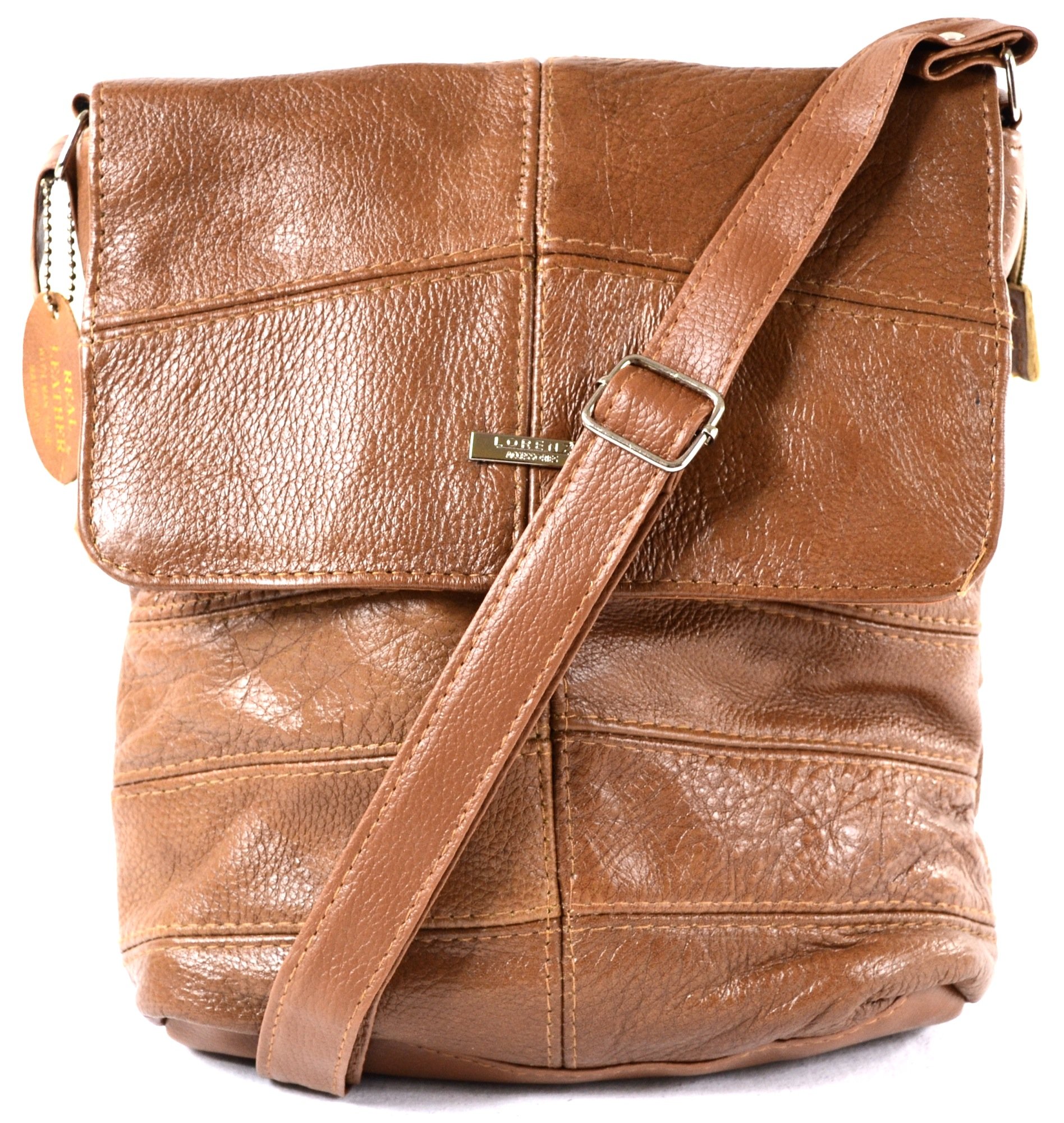 Ladies Leather Cross Body Bag/Shoulder Bag (Tan)