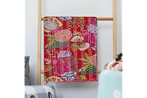 FashionShopmart Indian Kantha Quilt 100% Cotton Floral Print Blanket twin Size Bed Cover Bedspread Bohemian Bedding Kantha Size 90 x 60 Inch Lightweight Throw Ralli