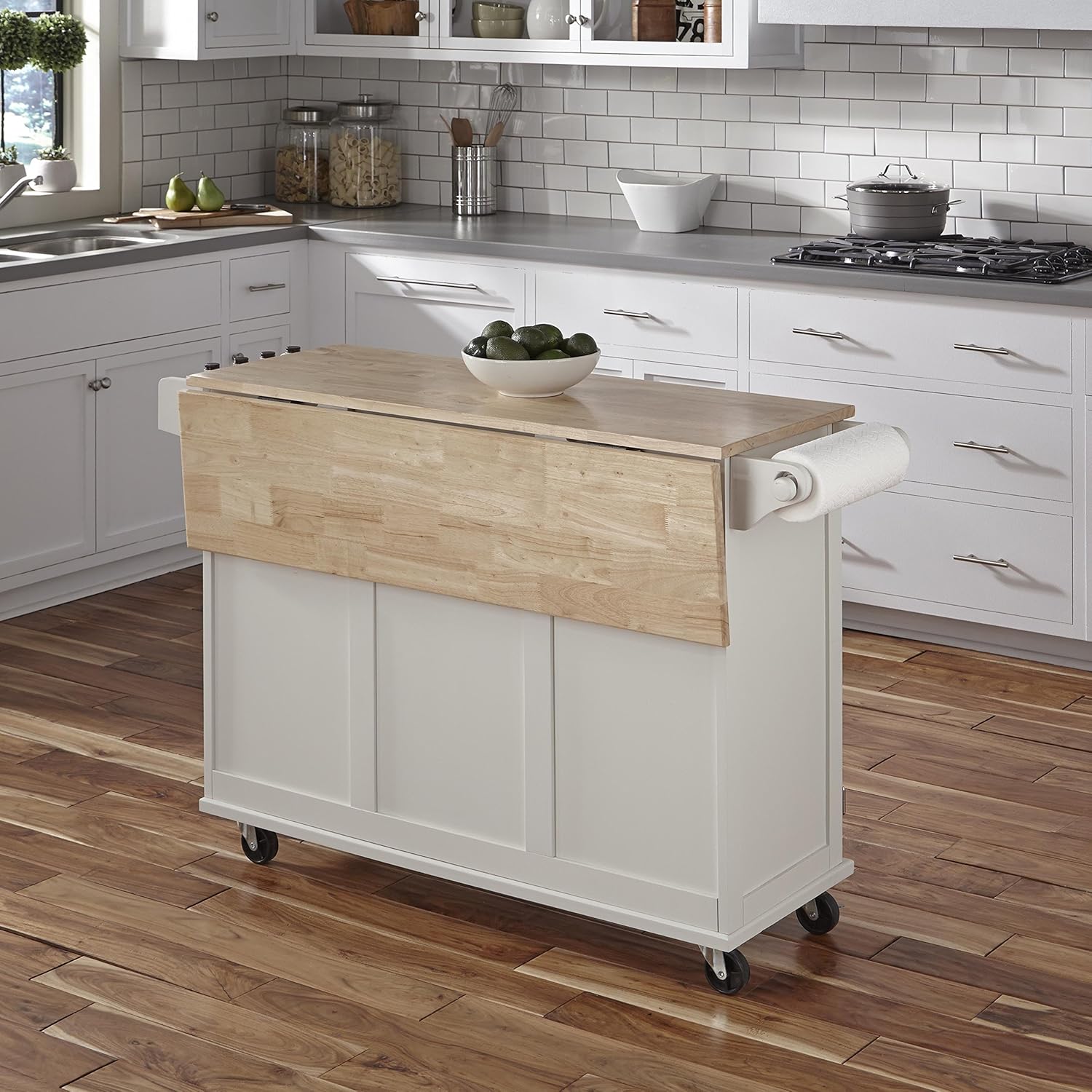 Home Styles Liberty Kitchen Cart with Wood Top - White - Kitchen Islands & Carts