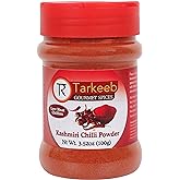Tarkeeb Kashmiri Chili Powder (Deggi Mirch, Low Heat) 3.52 oz (100g) Shaker Top PET Jar | Authentic Indian Spice | All Natural | Salt-Free | Vegan | Gluten Free | Indian Origin |