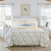 Laura Ashley Home - Twin Duvet Cover Set, Cotton Sateen Reversible Bedding with Matching Sham, All Season Home Decor (Meadow Floral Blue, Twin)