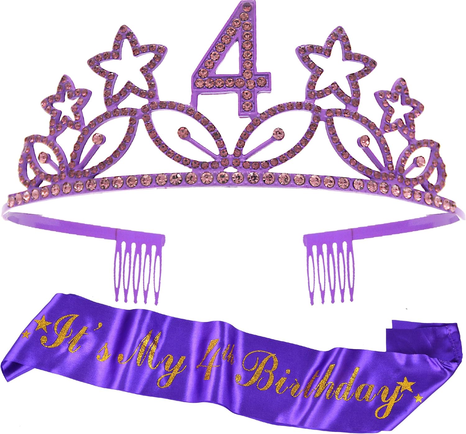 4th Birthday Gifts for Girl, 4th Birthday Tiara and Sash Purple, HAPPY 4th Birthday Party