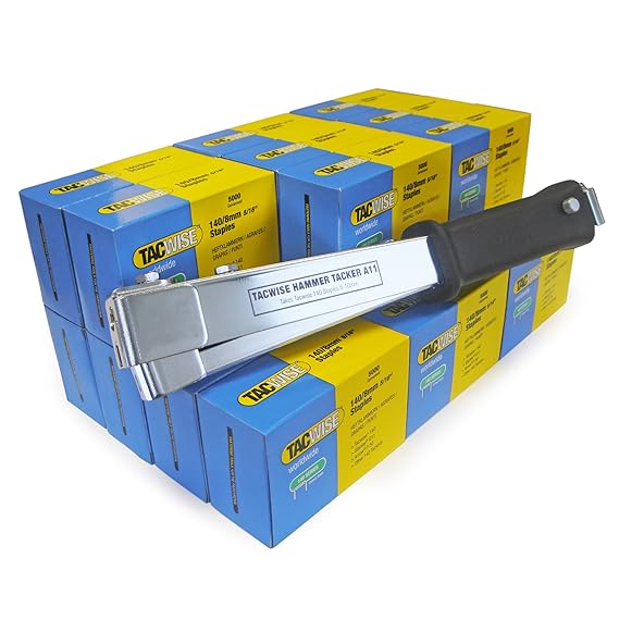 Tacwise 1185 A11 Hammertacker + Box (5.000 Stück) Edelstahlklammern 140/10mm