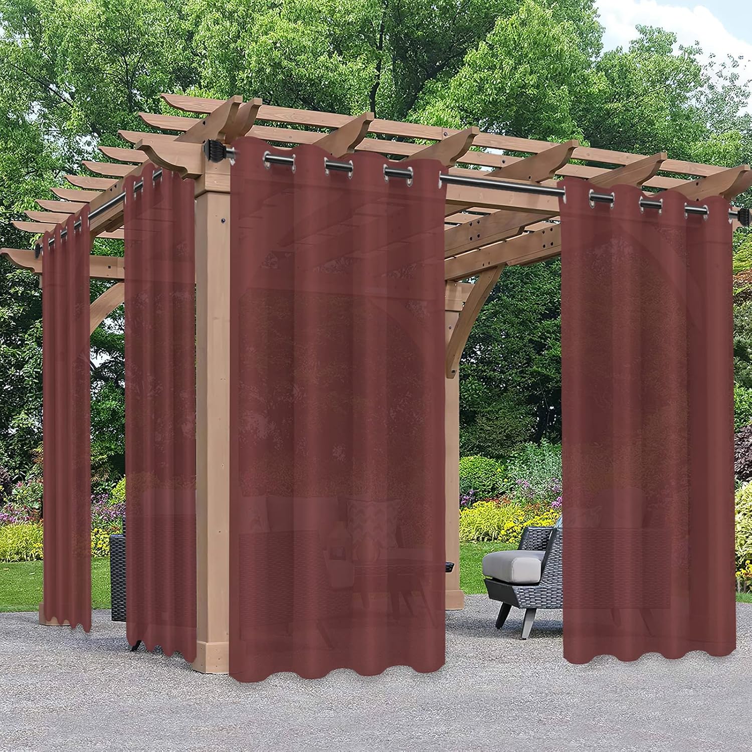 Outdoor Curtains - PureFit Sheer Outdoor Curtains for Patio Waterproof  Weatherproof, Fade Resistant Outside Voile Curtains for Gazebo, Front Porch, Pergola, Sun Filtering Privacy Curtain, 54 x 84 in, 1 Panel, Burgundy