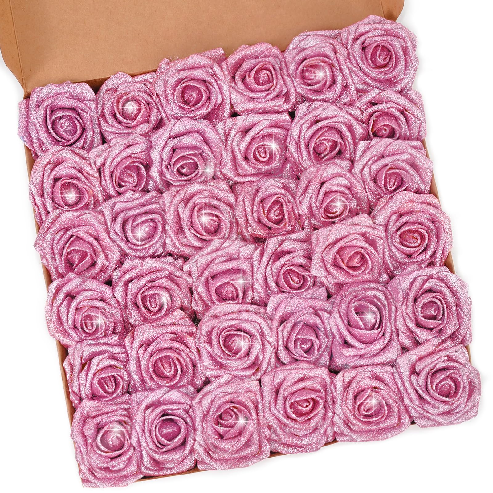 Photo 1 of 36Pcs Roses Artificial Flowers, Glitter Pink Roses Foam Flowers with Stems, Fake Flowers Glitter Foam Roses Bouquet for DIY Wedding Party Bridal Arrangements Table Centerpieces Home Decorations