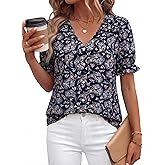 PRETTYGARDEN Womens Boho Tops Summer 2026 V Neck Puff Sleeve Casual Button Down Ruffle Floral Blouses Shirts Work Clothes