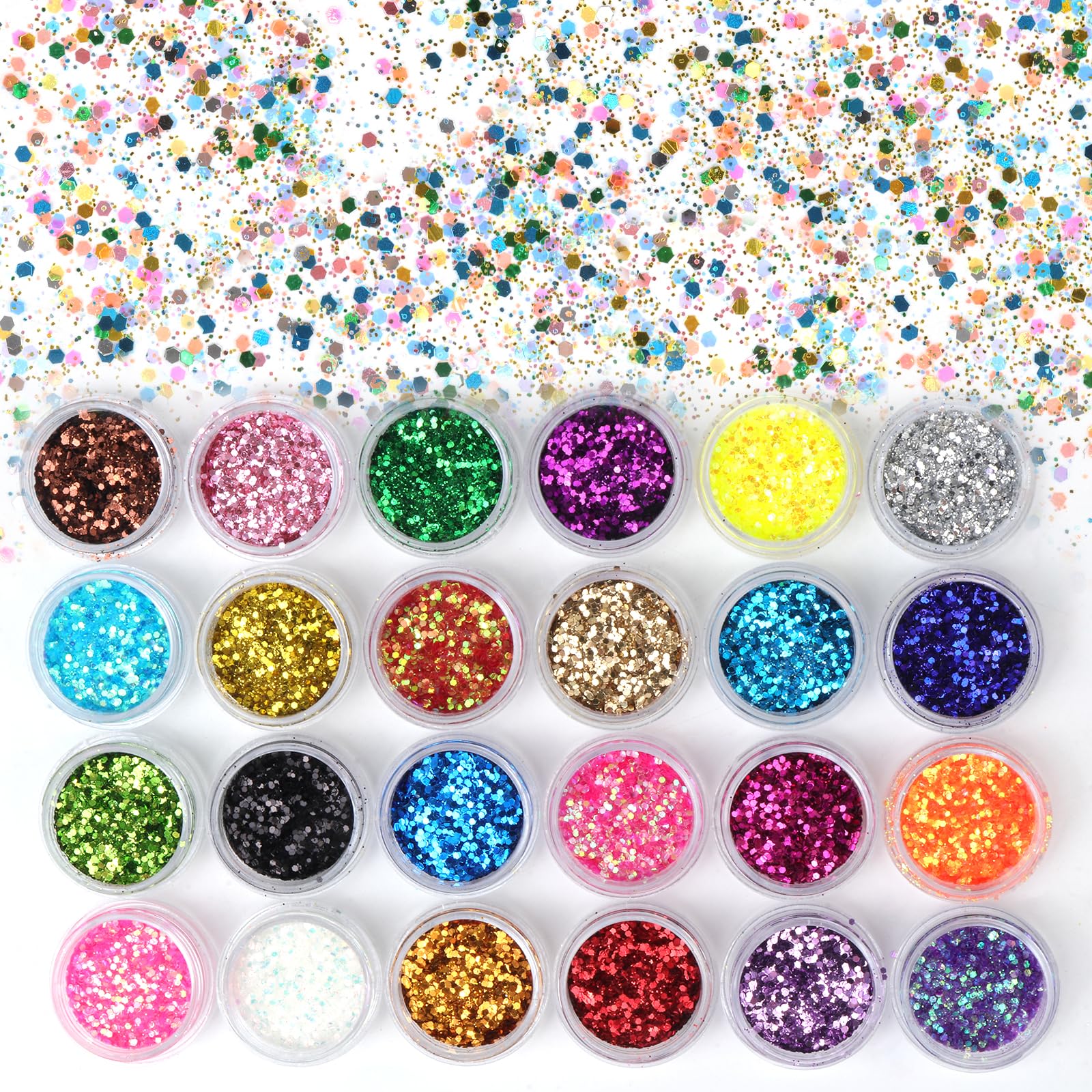 Festival Glitter, Face Glitter, 24 Color Body Glitter, Holographic Sequins for Face, Hair, Body, Nail, Eye, Cosmetic Glitters for Wax Melts, Pride Makeup, Art Nail, Crafting, Party