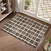 Door Mat Indoor Rugs for Entryway Checkered Small Rug 2x3 Washable Non-Slip Braided Geometric Print Soft Low-Pile Throw Carpet for Bedroom Kitchen Bathroom Entrance Tan Brown