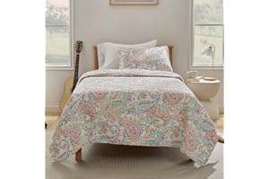 SLEEP ZONE Kids Twin Quilt Set 68x86 inch with 1 Pillow Sham - Reversible Cool Summer Quilt, Soft Lightweight Bedspread Coverlet Set for All Season (Paisley Pattern)