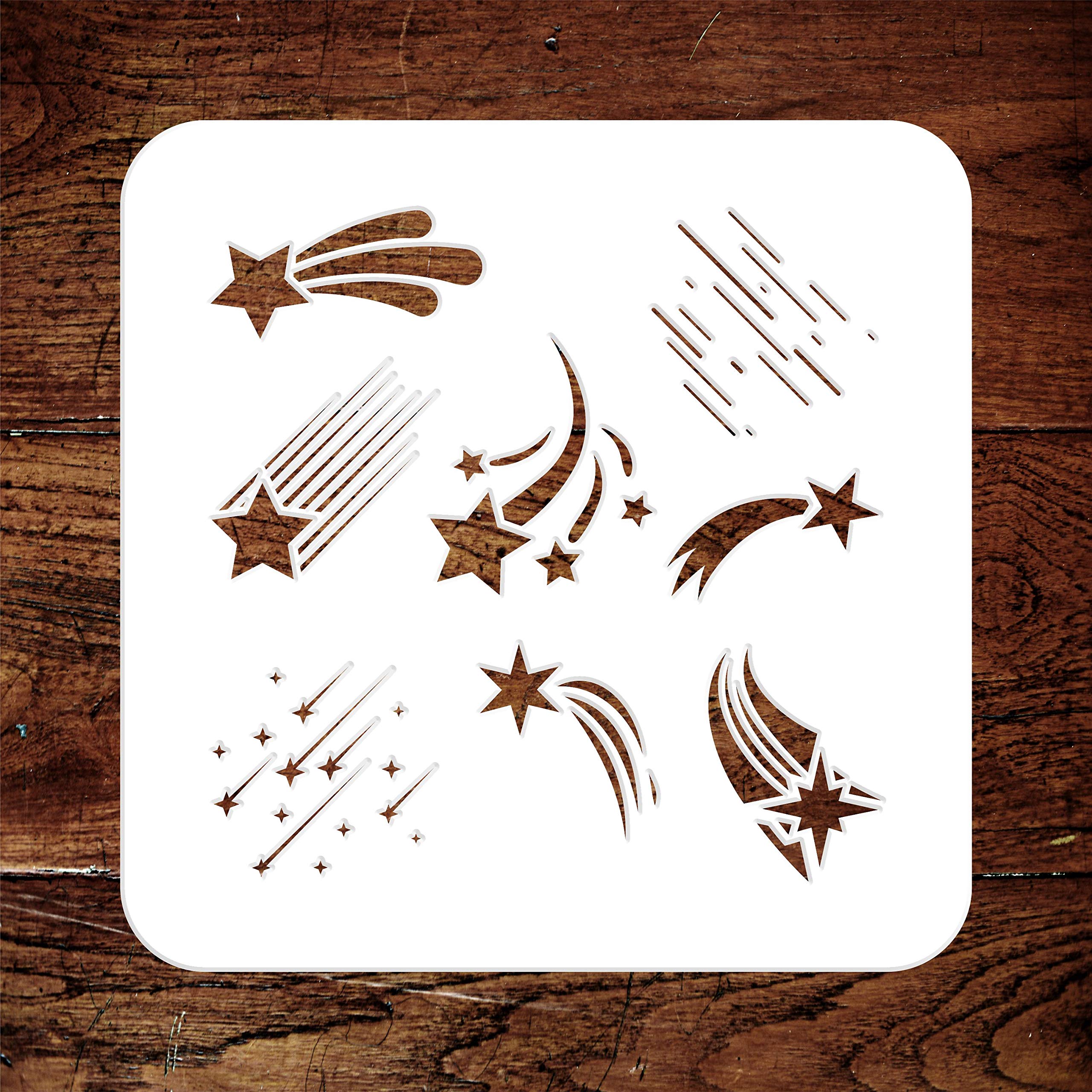 Shooting Stars Stencil - 21.5 x 21.5 cm - Reusable Celestial Shooting Star Wall Stencils Template - Use on Paper Projects Scrapbook Journal Walls Floors Fabric Furniture Glass Wood etc.