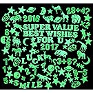 340 Pieces Creative Glow in the Dark 3D Assorted Fluorescent Wall Stickers Decal Value Pack for Kids (Stars, Letters, Animals, Numbers)