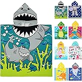 MOUNDHONG Cute Animal Hooded Beach Towel, Microfiber Bath Towels for Kids Toddler Infant Boy Girl, Animal Towels for Bath Pool Swim Swimwear Summer Beach Cartoon Shower Gifts (24x24 Inch, Shark)