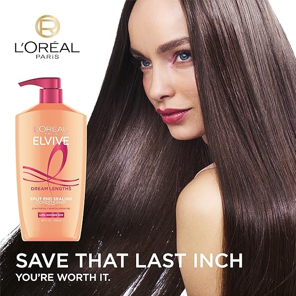 L’OREAL PARIS ELVIVE DREAM LENGTHS SUPER DETANGLING CONDITIONER WITH FINE CASTOR OIL AND VITAMINS B3 AND B5 FOR LONG, DAMAGED HAIR, INSTANTLY DETANGLES TO REDUCE BREAKAGE WITH SYSTEM, 28 FL OUNCE