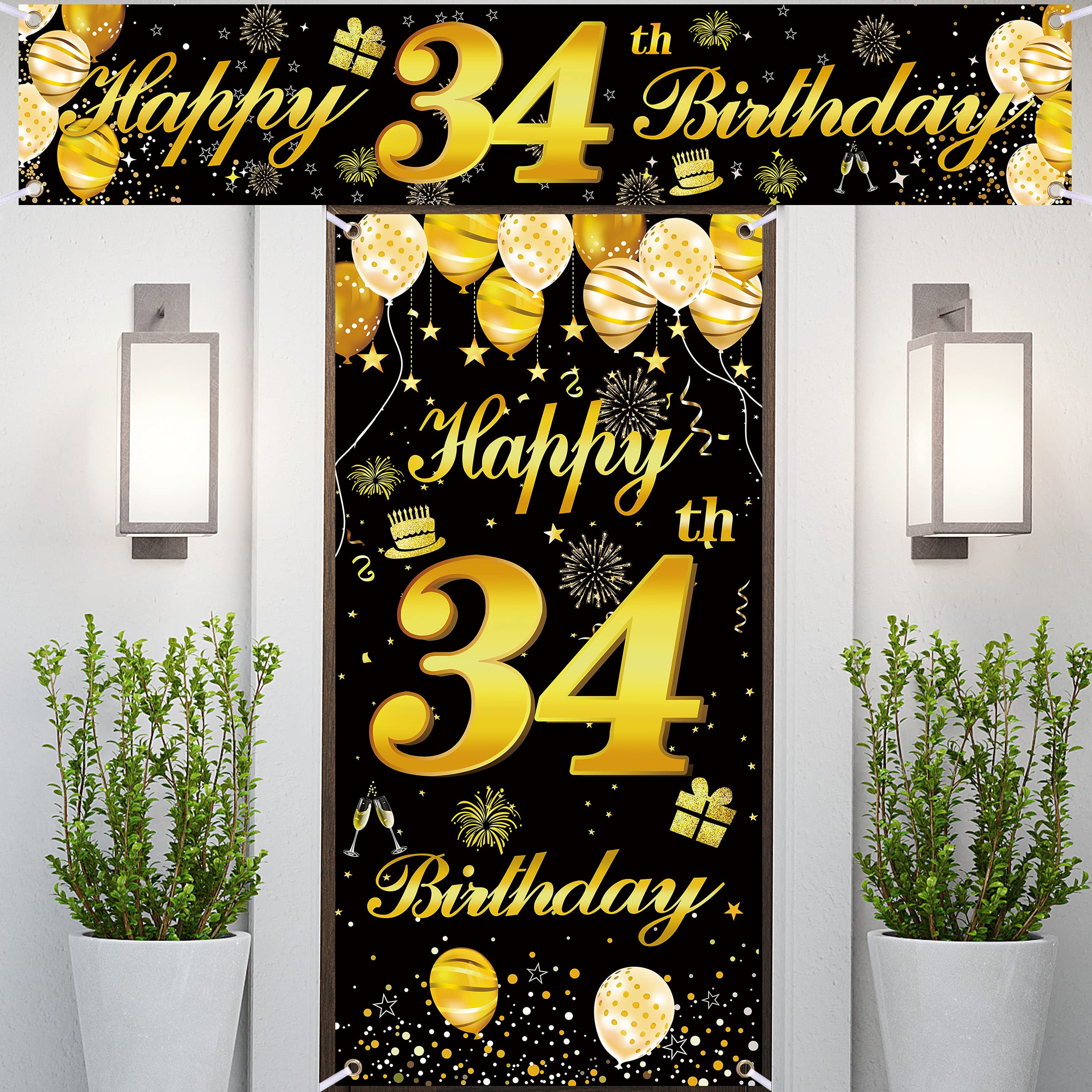 34th Happy Birthday Door Banner IMISI Birthday Decorations Birthday Backdrop Decorations for a Party