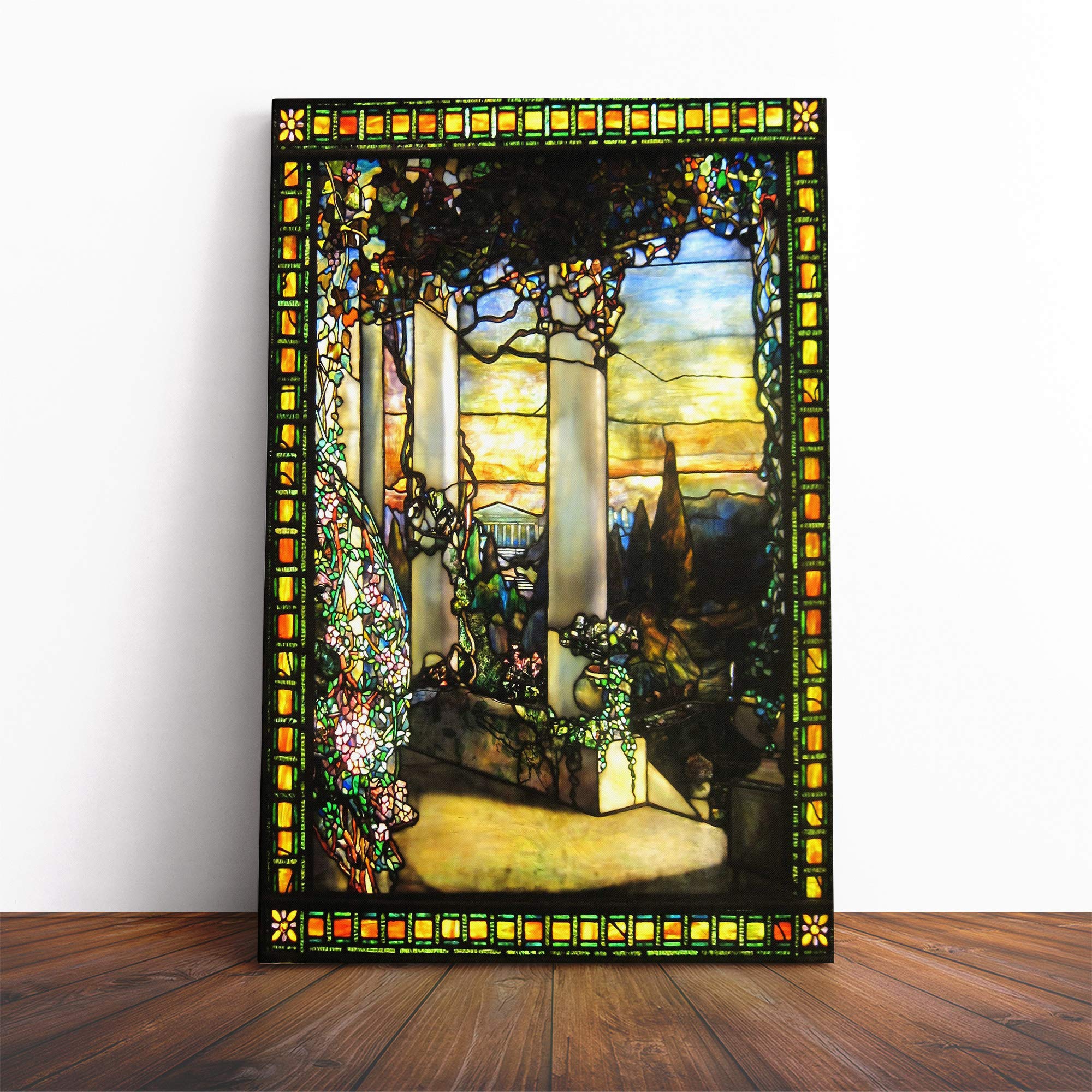 Louis Comfort Tiffany Stained Glass Window Vol.2 Canvas Print | Gallery Wrapped 30mm Frame Wall Art | 20x14 inches | Ready to Hang | Modern Picture | Living Room Bedroom Lounge Office