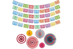CILXGQLN 11Pcs Cinco de Mayo Decorations,Mexican Party Decorations, 90 Feet Papel Pacido,Fiesta Party Decoration Mexican Party Banner with 6 Pcs Fiesta Paper Fan,Papel Picado Banner for Mexican Carnivals Birthday