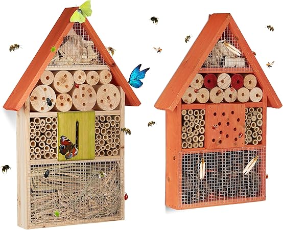Relaxdays 2 Tlg Insektenhotel Set Schmetterlingshaus Aus Holz Schmetterlingshotel Zum Aufhangen Nisthilfe Insektenhaus Orange Amazon De Garten