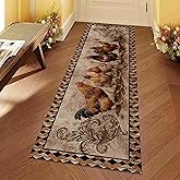 Rooster Runner Rugs for Hallways, 2x6ft, Farm Barn Brown Hen Kitchen Floor Mat, Indoor Anti-Slip Washable Runner Rugs, Farmhouse Chicken Decorations Living Room Bedroom Dining Room Kitchen Mats