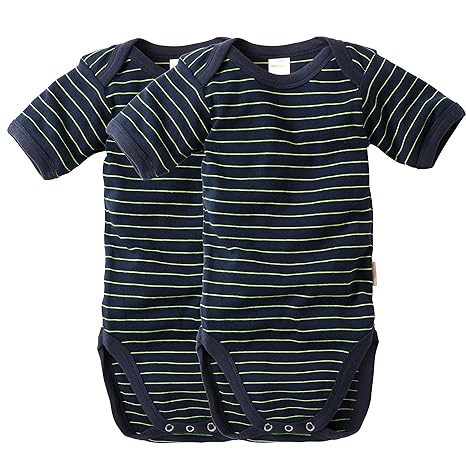 wellyou Baby und Kinder kurzarmbody/Baby-Body mädchen und Junge aus Baumwolle, Kurzarm Body in Marine-Neongelb 2er Set