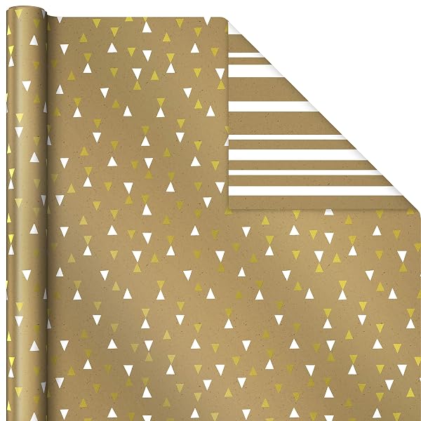 HALLMARK WHITE AND GOLD WRAPPING PAPER ROLLS FOR GRADUATION, BIRTHDAY, WEDDING, BRIDAL SHOWER, ALL OCCASION – BROWN KRAFT GIFT WRAP (SET OF 3 REVERSIBLE ROLLS: 75 SQ. FT. TTL.)