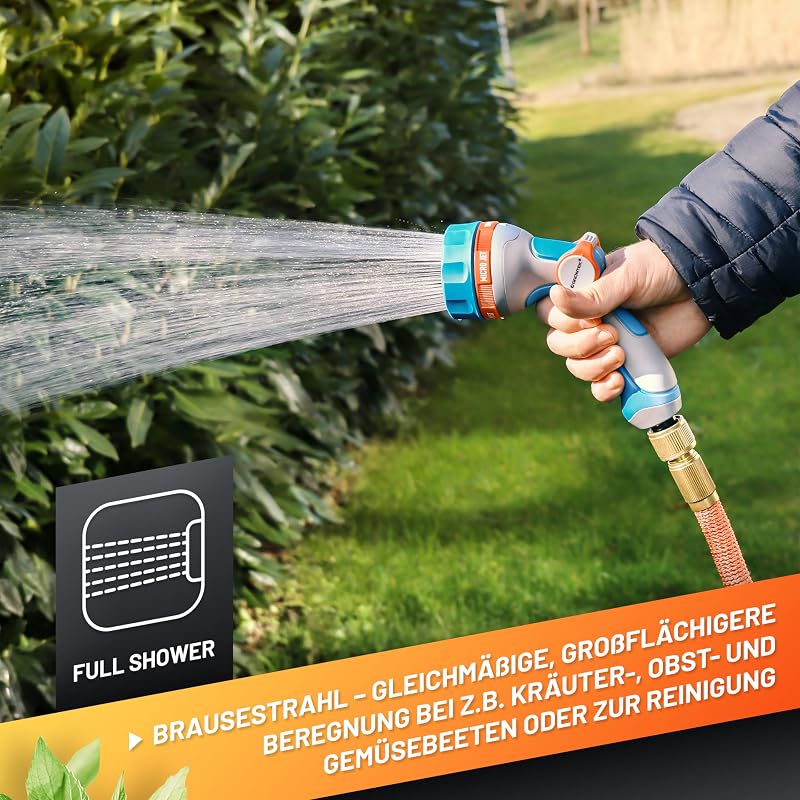 Ultraleichte Handbrause Garten Multibrause mit 5 Strahlarten, Gartenbrause mit ergonomischem Griff und komfortabler Daumensteuerung, universeller Schnellanschluss