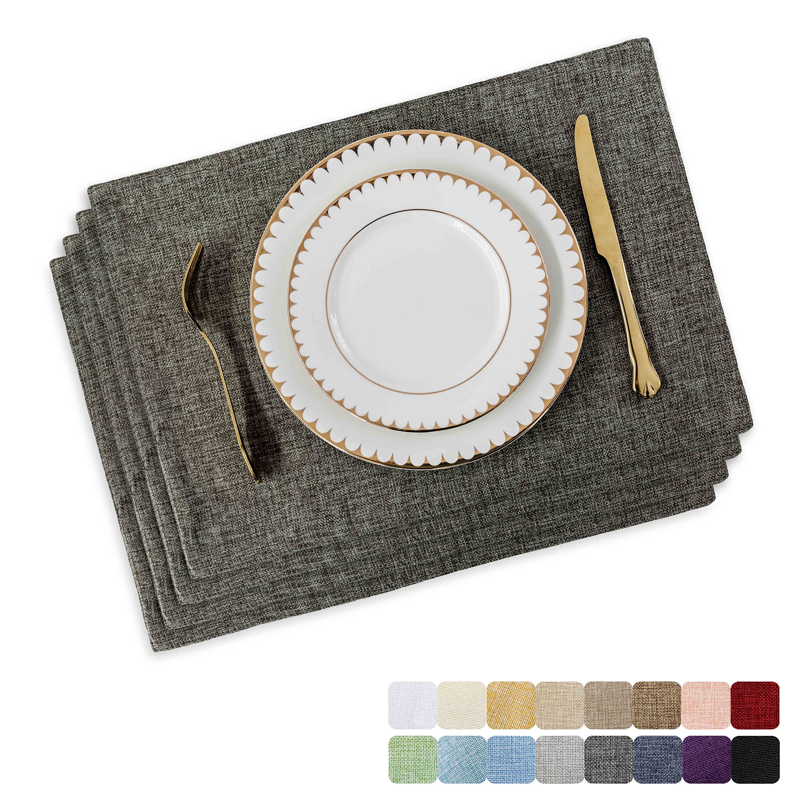 Home Brilliant Table Placemats Set of 4, Dark Grey Placemats Woven Faux Linen Fabric Dinner Mats, Heat Resistant Dining Table Place Mats for Kitchen, 33 x 48 cm, 4 Pcs, Dark Grey — image 1