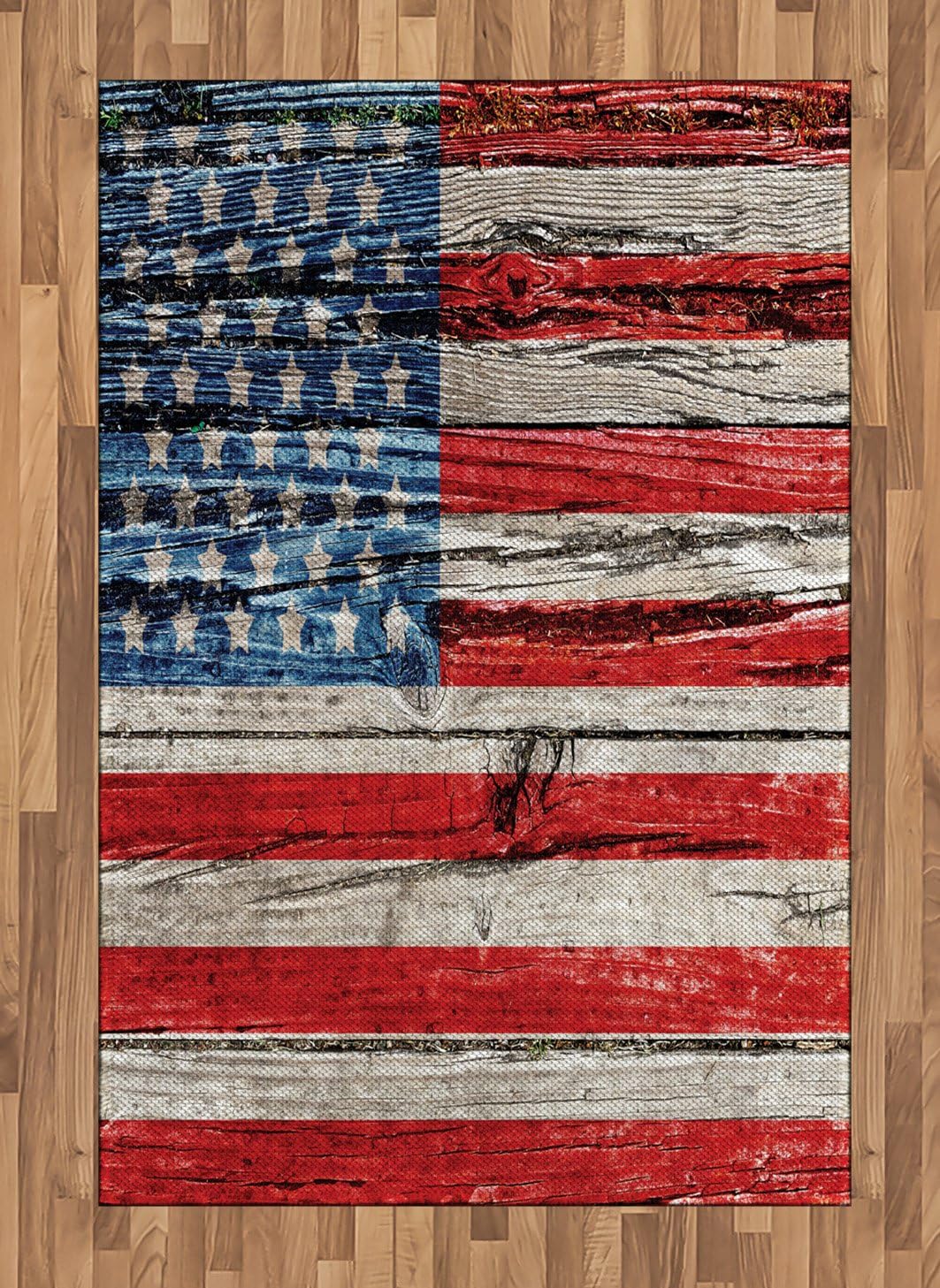 Ambesonne USA Area Rug, Fourth of July Independence Day Painted Wooden Panel Wall
