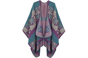 Urban CoCo Women's Color Block Shawl Wrap Open Front Poncho Cape