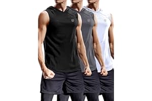 NELEUS Dry Fit Workout Athletic Muscle Tank with Hoods Pack of 3