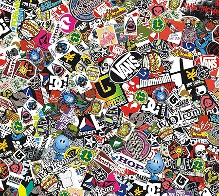 Sticker Bomb Comic Folie mit Echtem Logos 152x30cm Snowboard Aufkleber Skateboard Marken, Yamaha Aerox, Aprilia SR50
