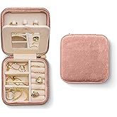 Benevolence LA Plush Velvet Jewelry Box | Travel Jewelry Case Organizer with Mirror | Featured in Oprah's Favorite Things | Best Gifts For Daughter, Girlfriend, Mom | Gifts For Her - Dusty Pink