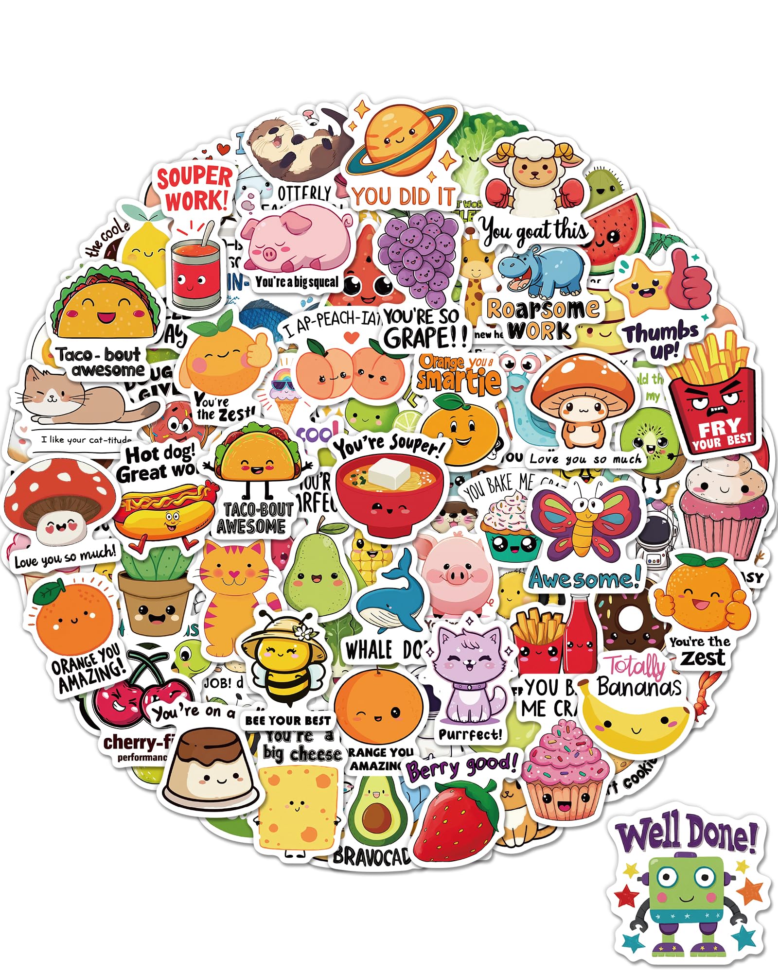 Photo 1 of 100 Pcs Cute Stickers for Kids, Water Bottle Stickers for Kids Waterproof, Vinyl Laptop Kid Sticker Pack, Kid Classroom Prizes for Elementary Students - No Repetition