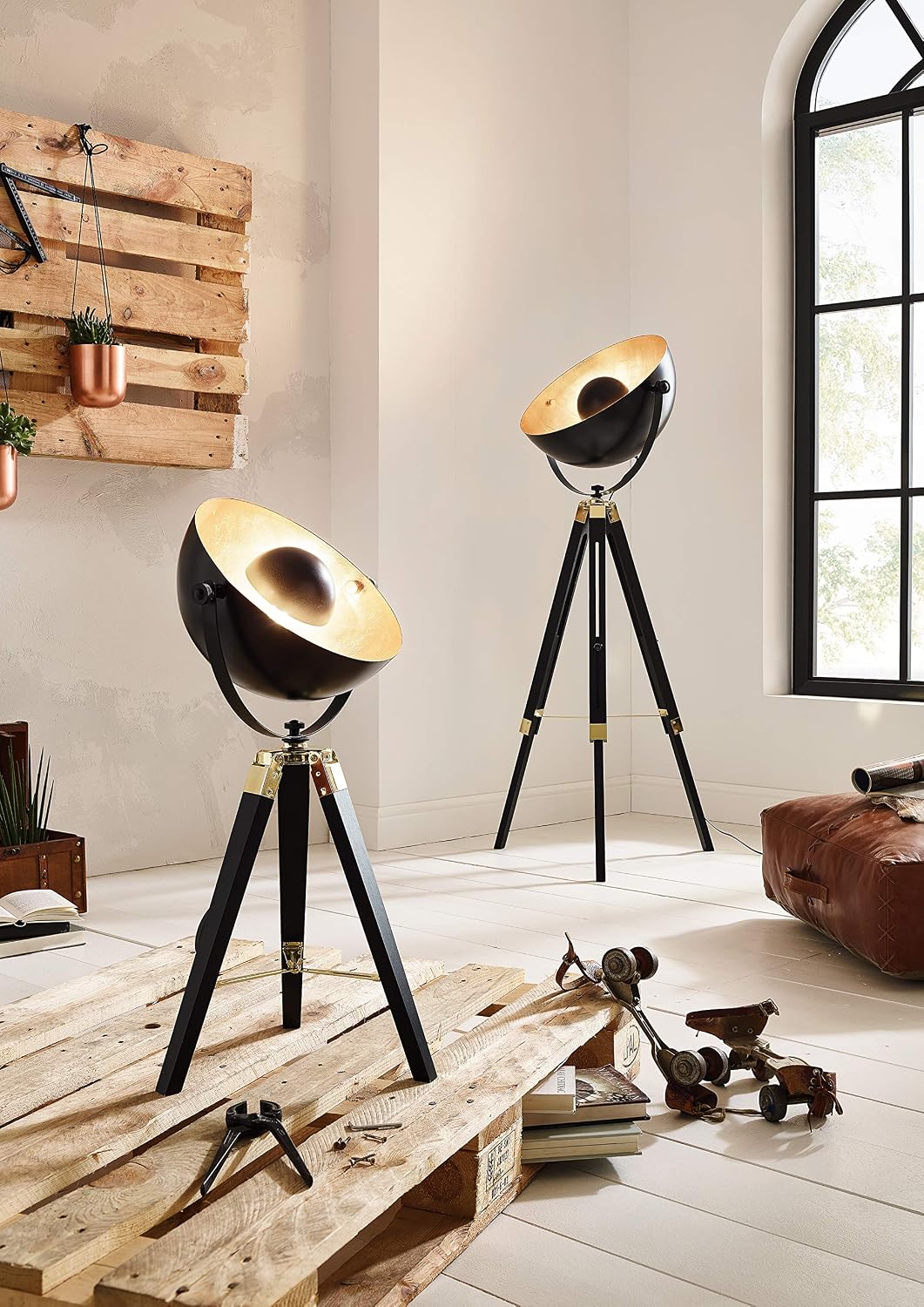 Eglo Covaleda 1-Flame Industrial and Vintage Floor lamp, Made of Wood and Steel with Brass - Image 5