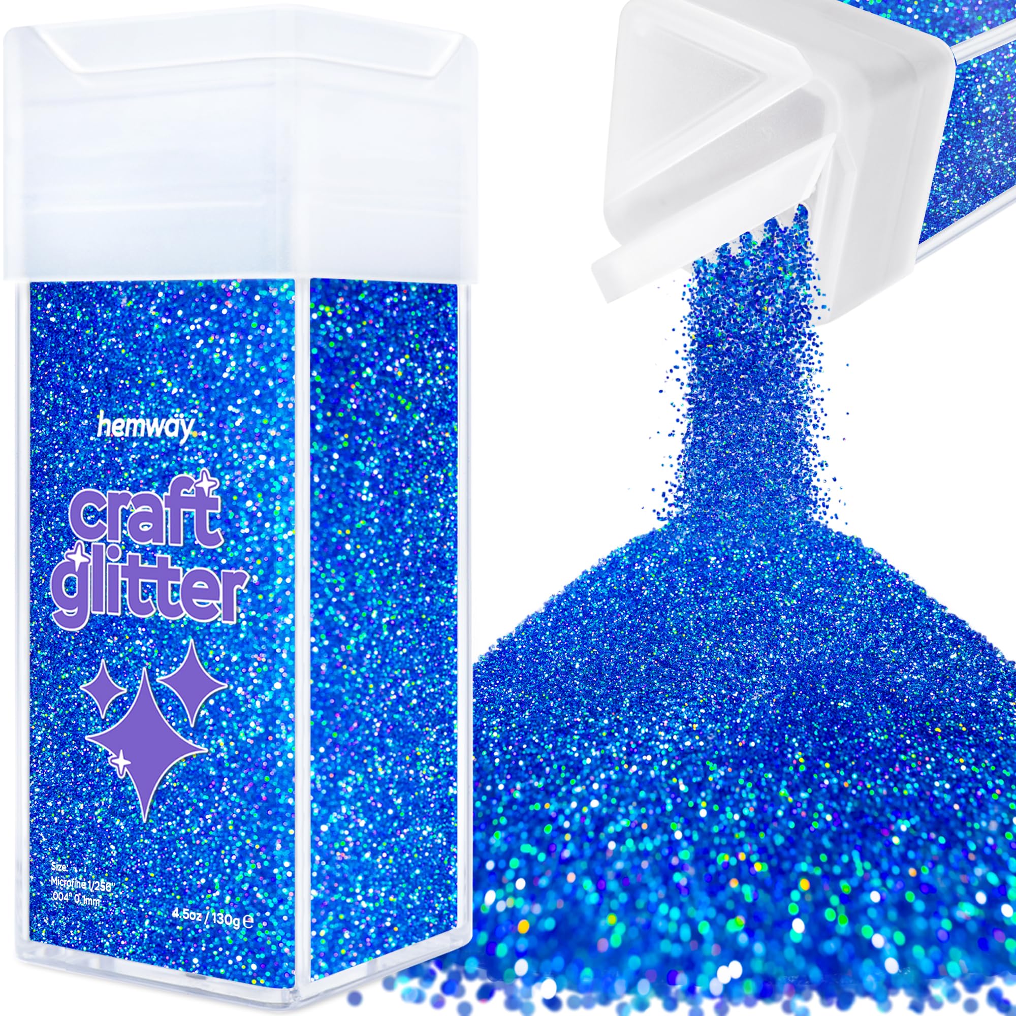 Hemway Glitter Shaker Sapphire Blue Holographic 110g Microfine, Craft Glitter Shaker for Resin & Epoxy Crafts, Christmas Art Supplies, Nail, Body, Face, Eye, Festival, Crafting, Slime, Sparkle