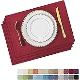 Home Brilliant Cloth Placemats Set of 4 Red Linen Placemats for Dinner Heat Resistant Dining Table Mats Kitchen Place Mats for Party Valentine's Day, Dark Red Burgundy