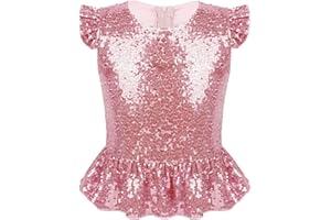 Manyakai Kids Girls Sequins Ruffled Sleeves T-Shirts Top Peplum Shirts Modern Dance Crop Tops