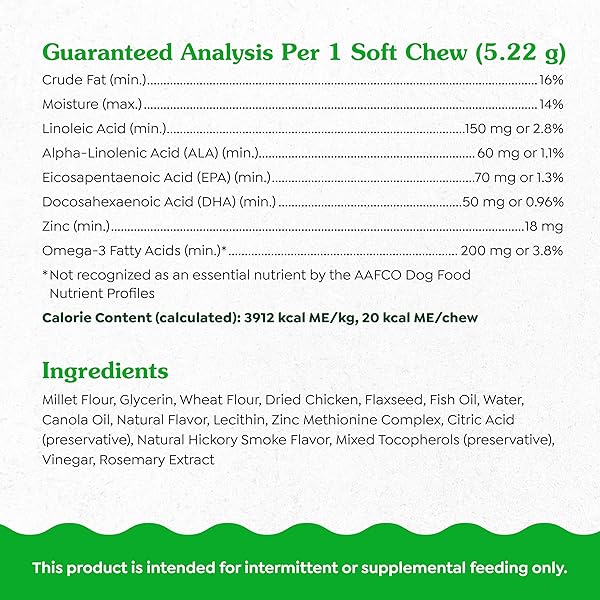 GREENIES SUPPLEMENTS DOG SKIN AND COAT SUPPLEMENTS WITH OMEGA 3 FATTY ACIDS & FISH OIL FOR DOGS, CHICKEN FLAVOR, 14.7 OZ, 80 COUNT