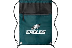 FOCO NFL Officially Licensed Unisex Team Color Football Primary Logo Wordmark Drawstring Backpack With Zippered Pocket - Philadelphia Eagles