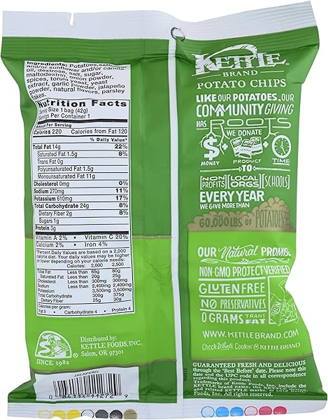 KETTLE FOODS, CHIPS POTATO JALAPENO SNACK SIZE, 1.5 OUNCE